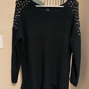 Windsor Black Sweater with Studded Shoulders
